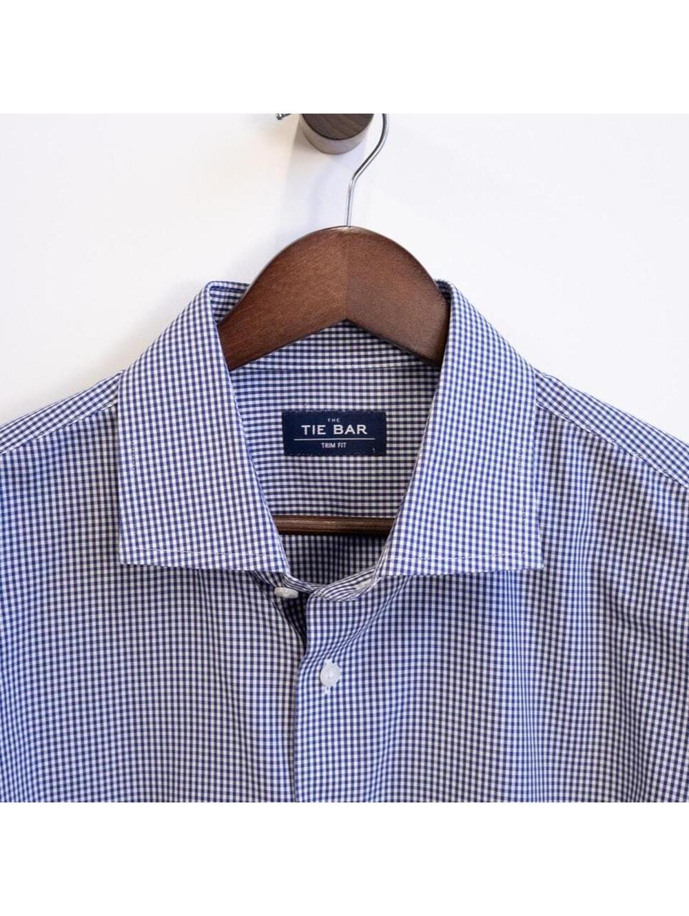The Tie Bar Blue Micro Gingham Trim Fit Dress Shirt Large 16.5 34/35